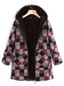 Women Plaid Fleece Hooded Zipper Autumn Winter Coat