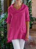 Casual Cotton-Blend Cowl Neck Loose Causal Top