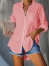 V Neck Solid Cotton-Blend Fit Blouses