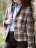 Casual Checked/Plaid Autumn Buttoned Natural Daily Long sleeve Cotton-Blend Jacket for Women