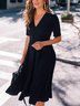 V Neck Fit Casual Midi