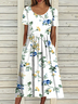 Loose Floral Polyester Fibre Casual Midi