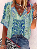 V Neck Vintage Half Sleeve Polyester Fibre Blouses