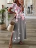 Casual Loose V Neck Floral Maxi