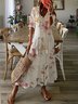 Polyester Fibre Loose Casual V Neck Maxi