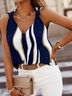 Polyester Fibre Fit V Neck Striped Tank & Cami