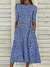 Loose Polyester Fibre Crew Neck Floral Midi