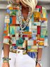 Casual V Neck Geometric Top