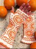 Fruit Orange Pattern Hand Knit Long Gloves Warm Wool Women's Long Gloves
