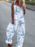 Casual Leaf Autumn Polyester Square neck No Elasticity Daily Best Sell Sleeveless Jumpsuit & Romper for Women