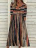 Striped Casual Autumn Buttoned Loose Polyester fibre Half sleeve Crew Neck T-Shirt Dress Dress for Women