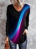 Casual Abstract Autumn V neck Micro-Elasticity Loose Best Sell Long sleeve H-Line T-shirt for Women