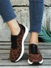 Leopard Print Plain Zip Panel Comfortable Flyknit Sneakers