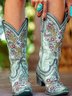 Vintage Ethnic Floral Embroidered Chunky Heel High Boots
