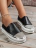 Rhinestone Toe Faux Leather Platform Loafers