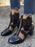 Lace Rhinestone Mesh Panel Crystal Chunky Heel Wedding Booties