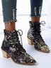 Floral Satin Chunky-Heel Pointed-Toe Booties