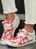 Women's Large Maple Leaf Sunflower Printed Plush Splicing Flat Shoes