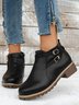 Women's Simple Plain Buckle Embellished Zip Booties
