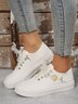 Women's Rose Printing Lace-Up Flat Sneakers