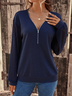 Casual V Neck Plain Loose Sweatshirt