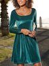 Square Neck Velvet Plain Party Dress