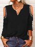 Plain Casual Long sleeve V neck T-Shirt