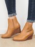 Hollow Side Zip Stacked Wedge Heel  Ankle Boots