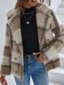 Casual Buckle Plaid Shawl Collar Teddy Jacket