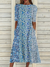 Boat Neck Casual Floral Dress