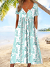 Loose Casual Crew Neck Floral Midi