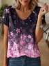 Fit Floral Cotton-Blend V Neck T-shirt