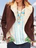 Brown Holiday Faux Suede Long Sleeve Shawl Collar Jacket